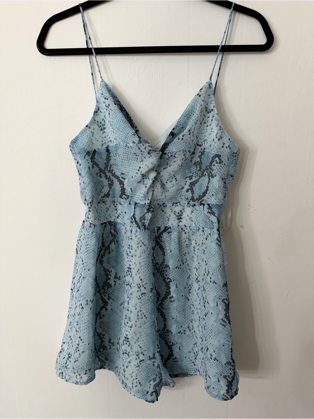 Sky Blue Snake-Print Spaghetti Strap romper